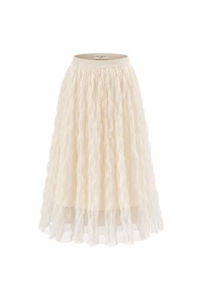 James Lakeland Women's White Cream Ruffle Tulle Midi Skirt In Neutral