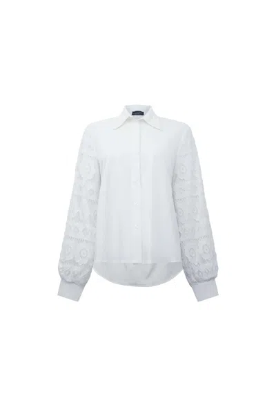 James Lakeland Women's White Crochet Sleeves Shirt