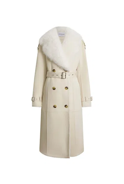 James Lakeland Women's White Faux Fur Suede Beige Coat
