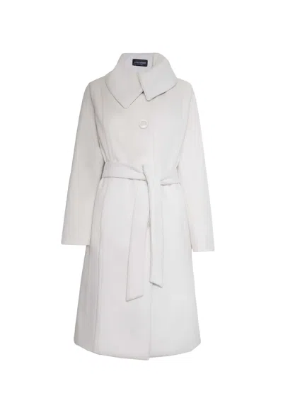 James Lakeland Women's White Large Collar Belted Coat Cream