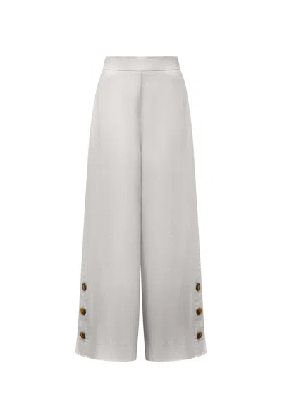 James Lakeland Women's White Linen Button Trousers