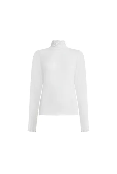 James Lakeland Women's White Ruffle Neck Cream Top
