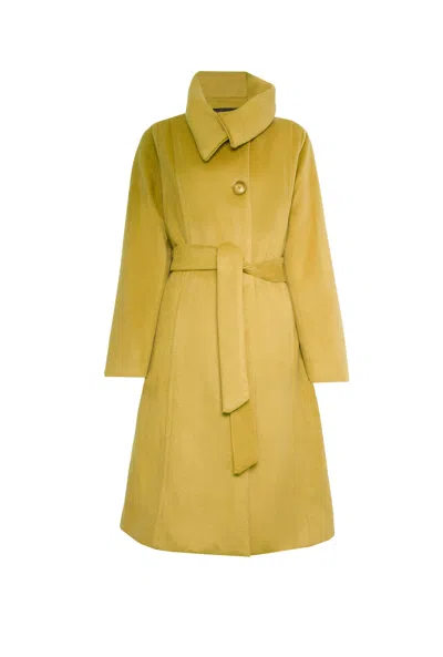 James Lakeland Women's Yellow / Orange Large Collar Belted Coat Lime In Yellow/orange