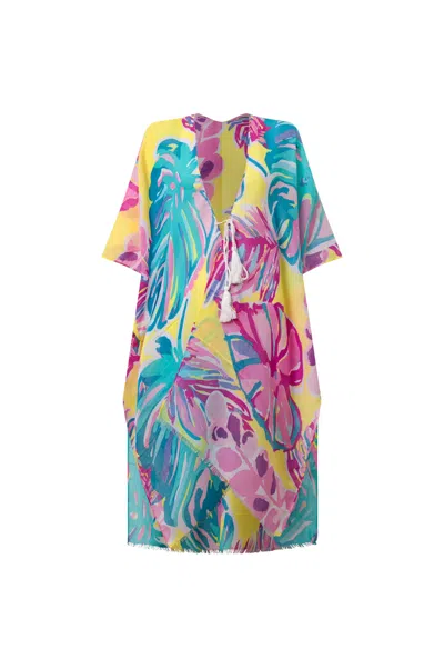 James Lakeland Women's Yellow / Orange Leaf Print Yellow Kaftan