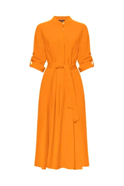 James Lakeland Women's Yellow / Orange Roll Sleeve Midi Dress Orange