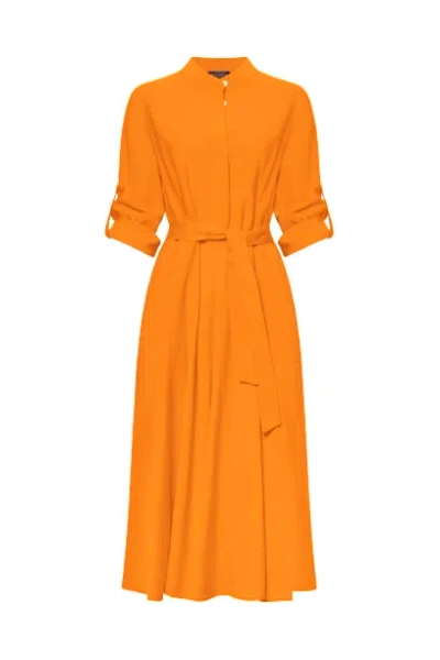 James Lakeland Women's Yellow / Orange Roll Sleeve Midi Dress Orange In Yellow/orange