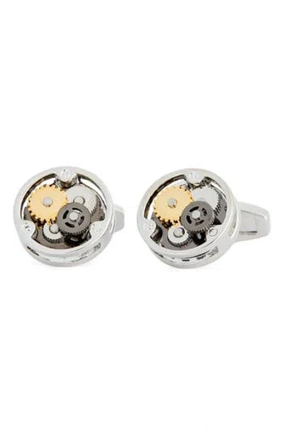 James Michael Gear Round Cuff Links In Silver