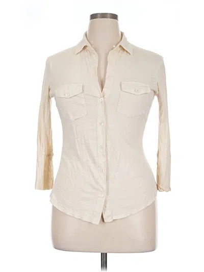 Pre-owned James Perse 3/4 Sleeve Button Down Shirt In Ivory