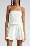 James Perse Annie Strapless Cotton Crop Top In White