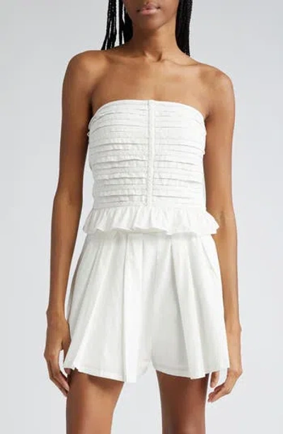 James Perse Annie Strapless Cotton Crop Top In White
