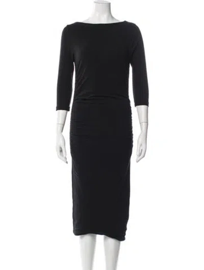 Pre-owned James Perse Bateau Neckline Midi Length Dress In Black