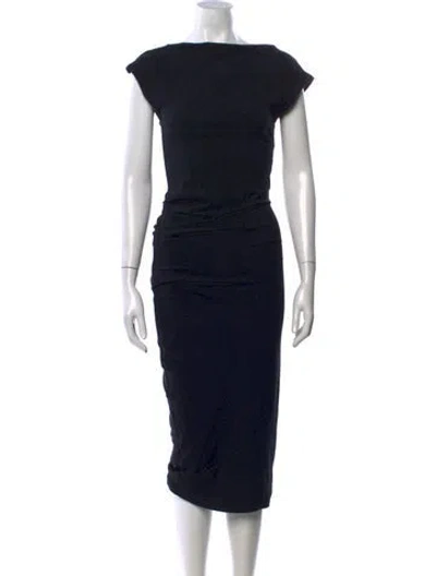 Pre-owned James Perse Bateau Neckline Midi Length Dress In Black