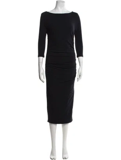 Pre-owned James Perse Bateau Neckline Midi Length Dress In Black