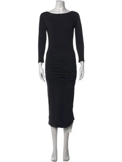 Pre-owned James Perse Bateau Neckline Midi Length Dress In Black