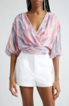 James Perse Blaire Print Wrap Top In Vintage Pink Tulip Combo
