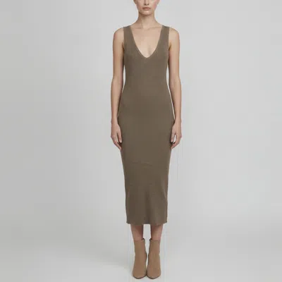 Pre-owned James Perse Brown Rib Knit Sleeveless V- Neck Midi Dress S