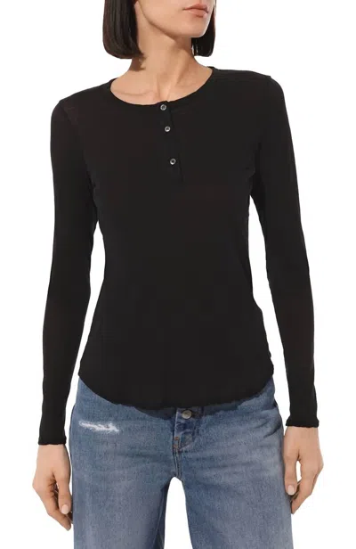 James Perse Button Down Henley Top In Black
