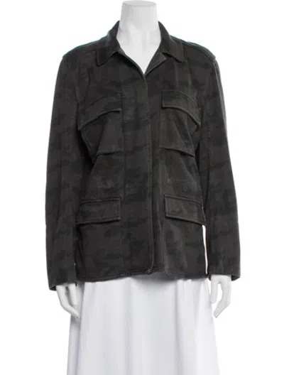 Pre-owned James Perse Camouflage Print Utility Jacket In Green