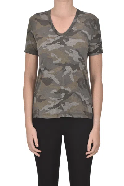 James Perse Camuflage Print Cotton T-shirt In Olive Green
