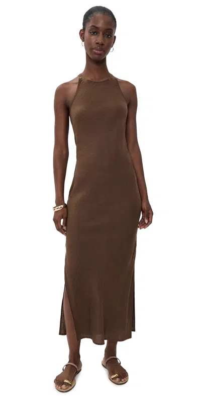 James Perse Canvas Linen Long Dress Cocoa In Brown