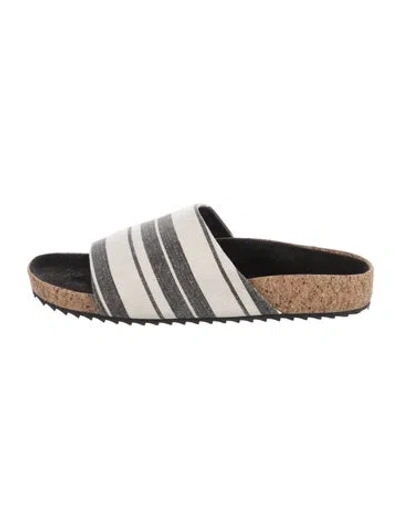 Pre-owned James Perse Canvas Striped Mules In Silver