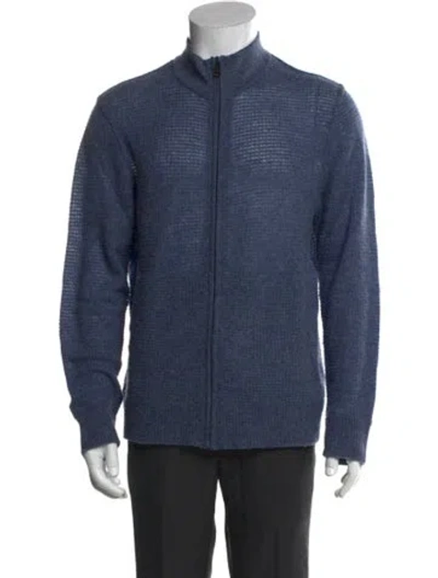 Pre-owned James Perse Cashmere Mock Neck Cardigan In Blue