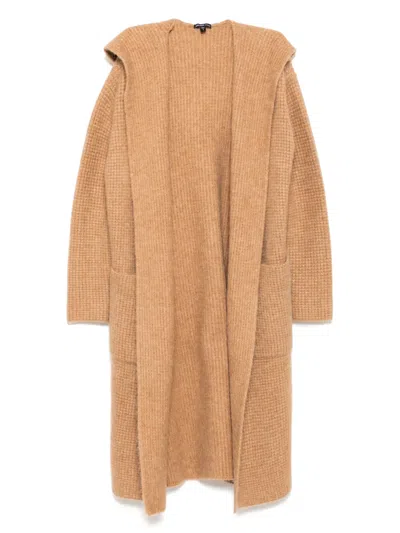 James Perse Chunky Waffle-knit Hooded Coat In Brown