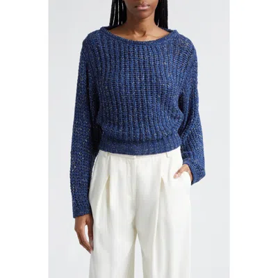 James Perse Clea Metallic Boat Neck Sweater In Spring Navy Tape Yarn W/lurex