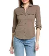 JAMES PERSE CONTRAST PANEL BUTTON FRONT SHIRT IN AMMO