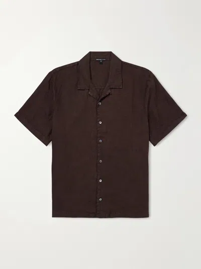 James Perse Convertible-collar Linen Shirt In Brown