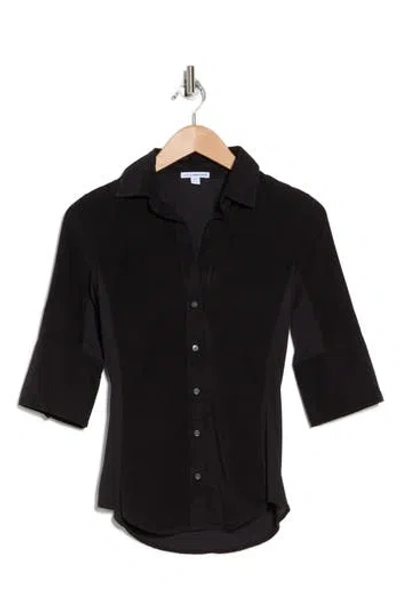 James Perse Corduroy Three-quarter Sleeve Cotton Shirt In Black