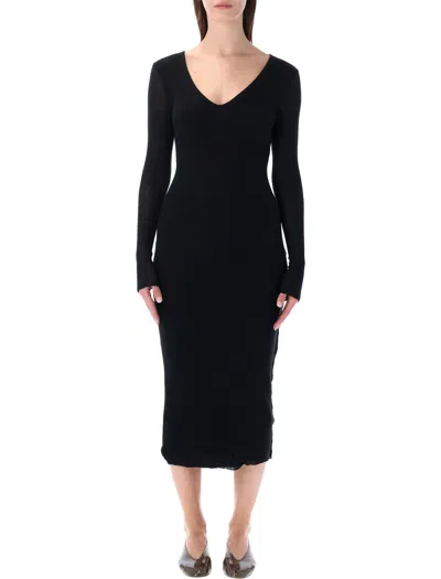 James Perse Cotton And Cashmere Rib V-neck Dress In Black