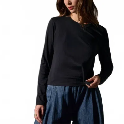 James Perse Cotton Boxy Long Sleeve Tee In True Black