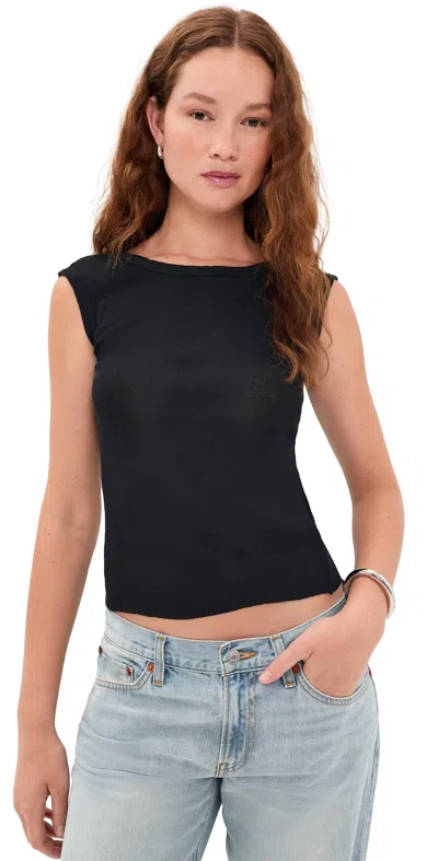James Perse Cotton Cashmere Blend Boatneck Top Black