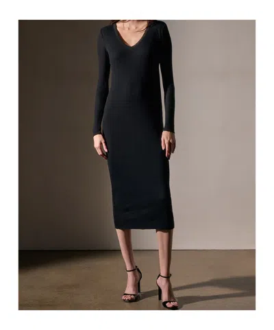 James Perse Cotton Cashmere Blend Rib Deep V Neck In Black