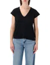 James Perse Cotton Deep V-neck Tee In Black