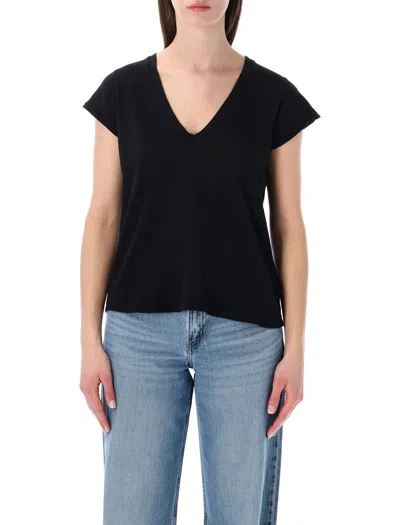 James Perse Cotton Deep V-neck Tee In Black