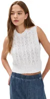 James Perse Cotton Linen Chunk Cable Knit Vest White