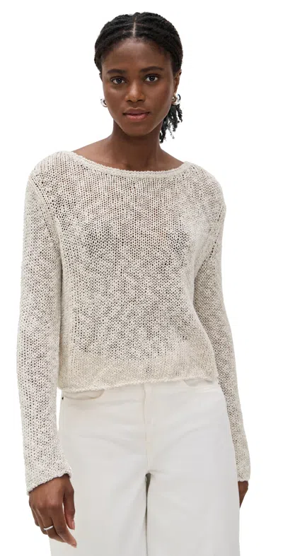 James Perse Cotton Linen Open Knit Pullover Natural
