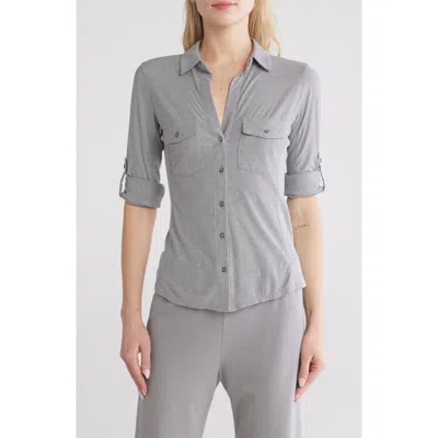 James Perse Cotton V-neck Button-up Shirt In Breeze