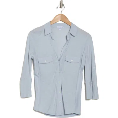 James Perse Cotton V-neck Button-up Shirt In Open Sky