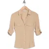 James Perse Cotton V-neck Button-up Shirt In Sand Dune