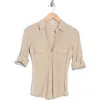 James Perse Cotton V-neck Button-up Shirt In Toast