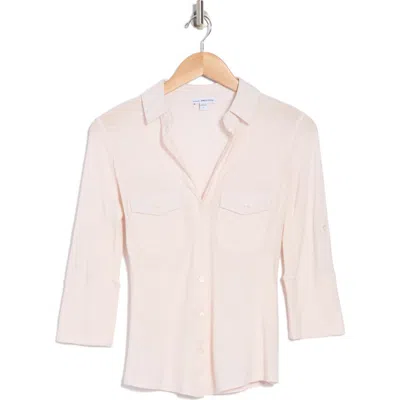 James Perse Cotton V-neck Button-up Shirt In Zephyr