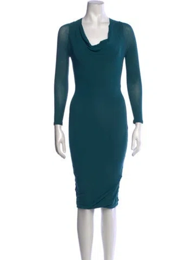 Pre-owned James Perse Cowl Neck Knee-length Dress In Blue
