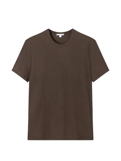 James Perse Short-sleeved Cotton T-shirt With Crew Neck In Brown