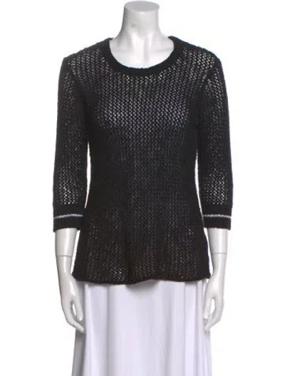 Pre-owned James Perse Crochet Scoop Neck Sweater In Black
