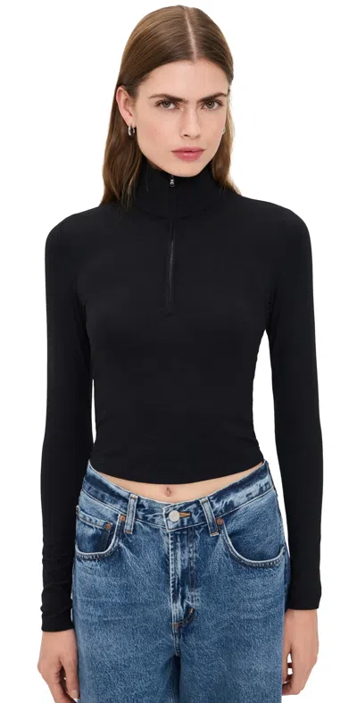 James Perse Cropped Long Sleeve Half Zip Black