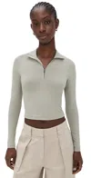 James Perse Cropped Long Sleeve Half Zip Overcast In Gray