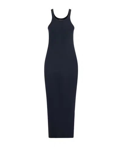 James Perse Tubular Ribbed Cotton Midi Dress In Blue